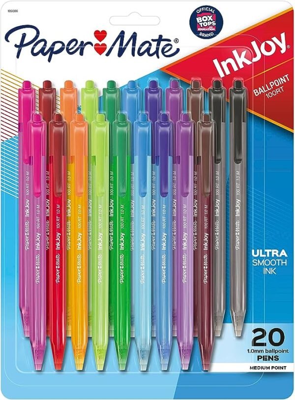 Paper Mate InkJoy 100RT Retractable Ballpoint Pens, Medium Point (1.0mm), Assorted, 20 Count